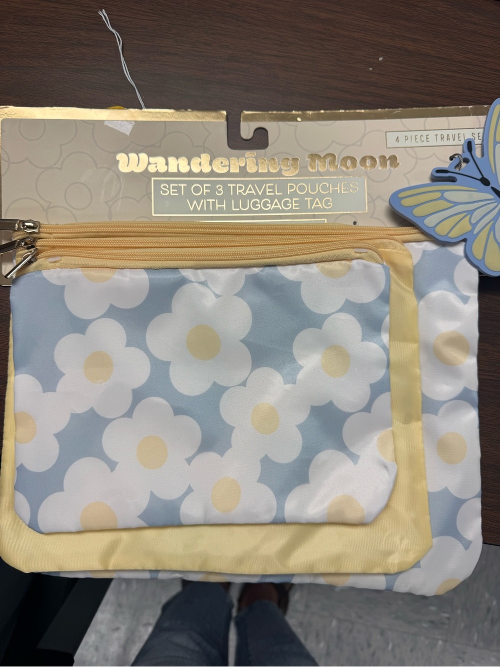 Wander Floral Daisy Travel Pouches in Yellow and Light Blue